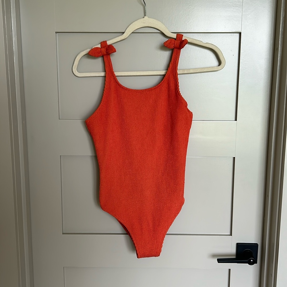Burnt orange ribbed one piece swim suit